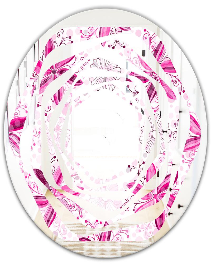 DesignQ Retro Floral Pattern XII - Modern Round Or Oval Wall Mirror - Whirl