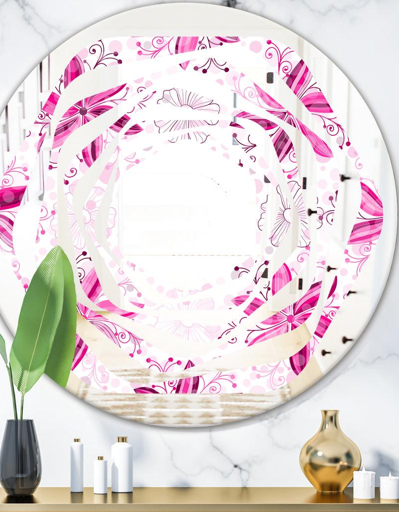 DesignQ Retro Floral Pattern XII - Modern Round or Oval Wall Mirror - Whirl