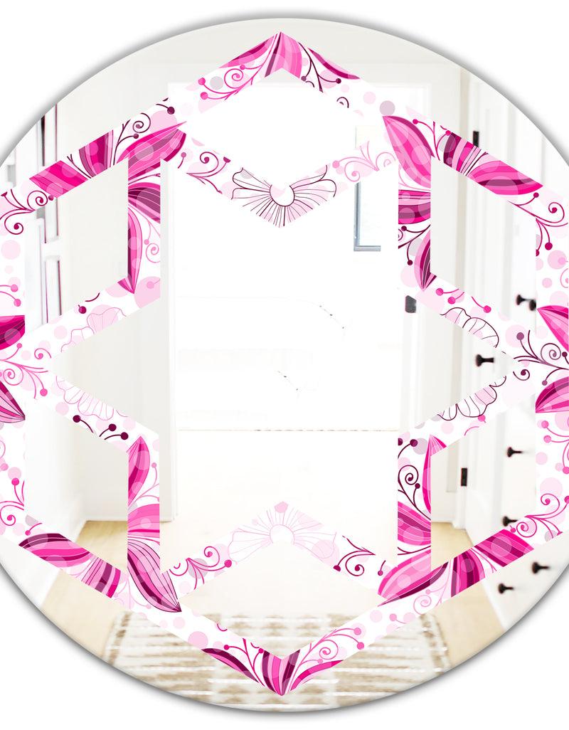 DesignQ Retro Floral Pattern XII - Modern Round Or Oval Wall Mirror - Hexagon Star