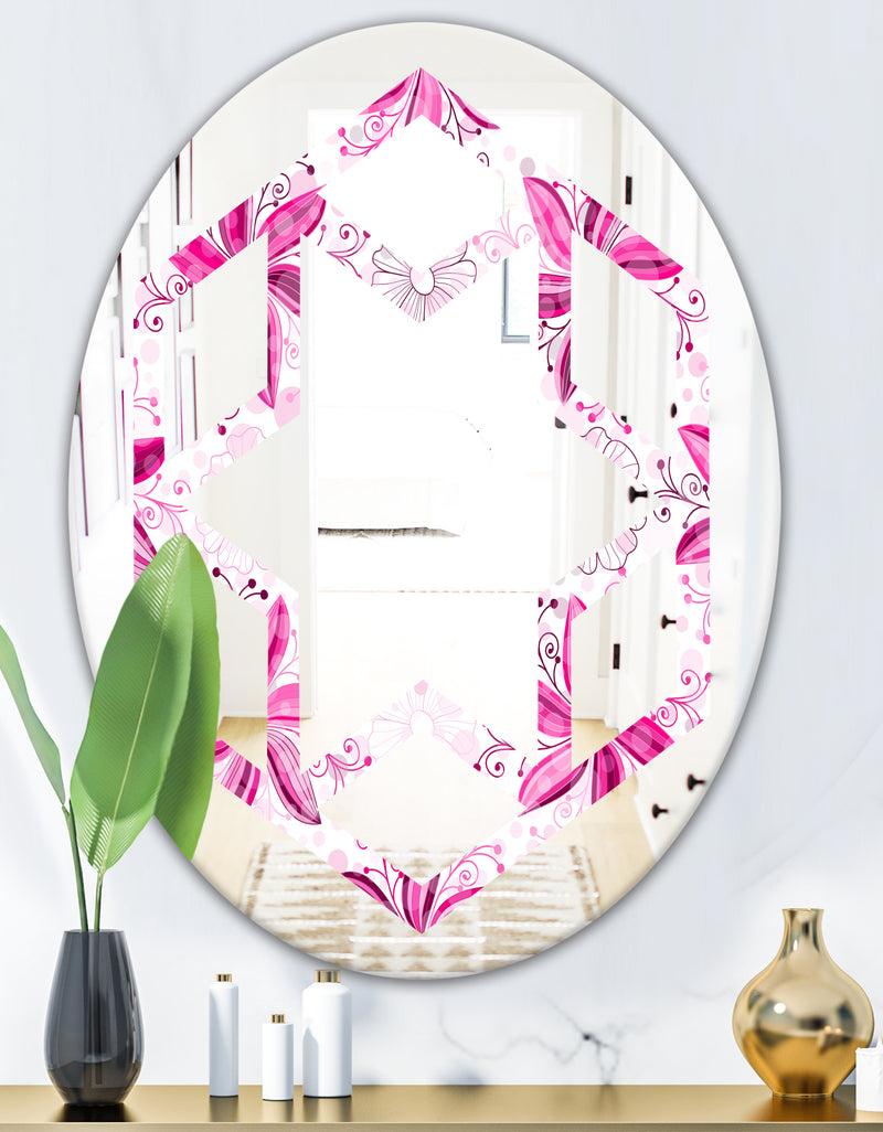 DesignQ Retro Floral Pattern XII - Modern Round Or Oval Wall Mirror - Hexagon Star