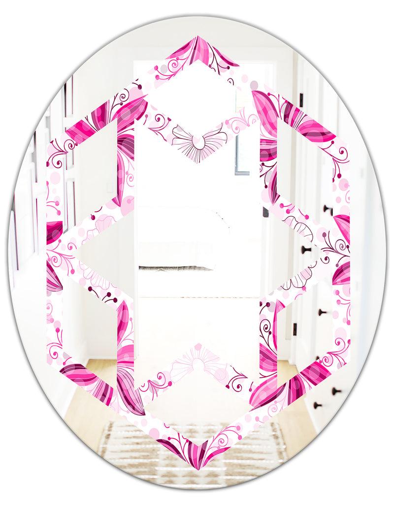 DesignQ Retro Floral Pattern XII - Modern Round Or Oval Wall Mirror - Hexagon Star