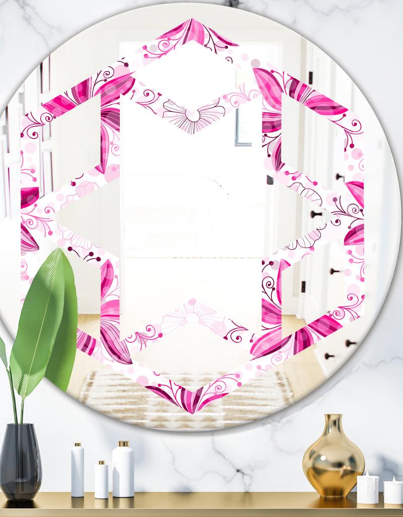 DesignQ Retro Floral Pattern XII - Modern Round or Oval Wall Mirror - Hexagon Star