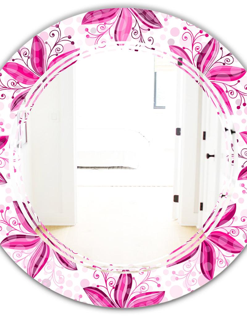 DesignQ Retro Floral Pattern XII - Modern Round Or Oval Wall Mirror - Triple C