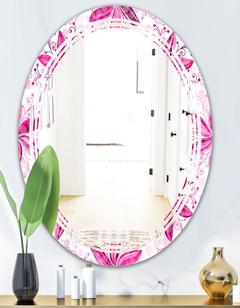 DesignQ Retro Floral Pattern XII - Modern Round Or Oval Wall Mirror - Triple C