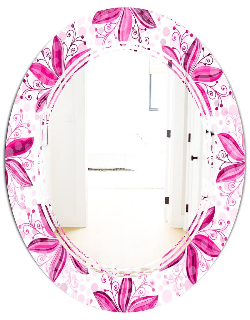 DesignQ Retro Floral Pattern XII - Modern Round Or Oval Wall Mirror - Triple C