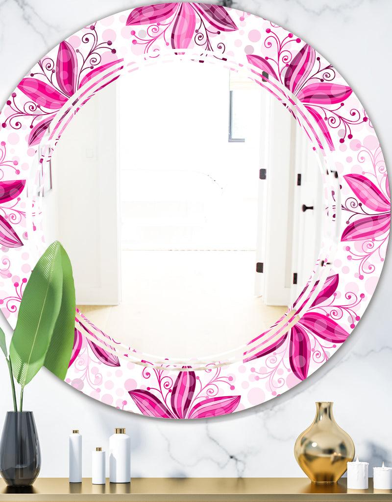 DesignQ Retro Floral Pattern XII - Modern Round or Oval Wall Mirror - Triple C