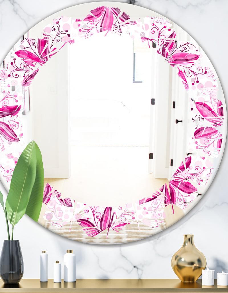 DesignQ Retro Floral Pattern XII - Modern Round or Oval Wall Mirror - Leaves