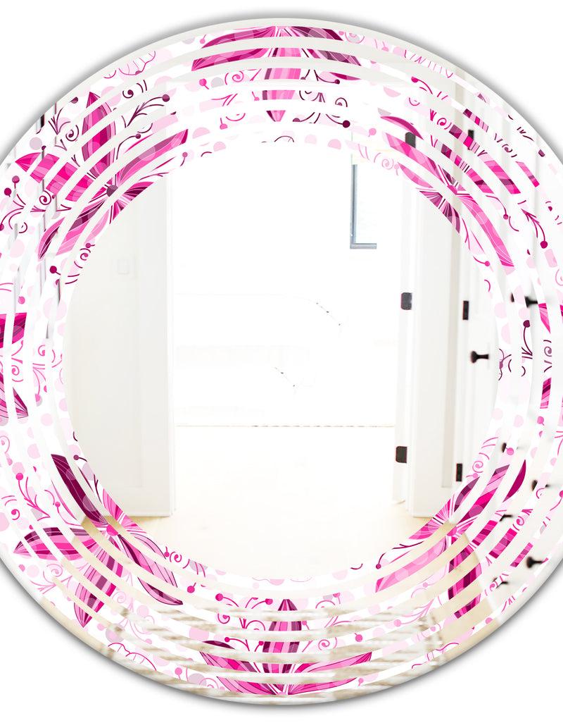 DesignQ Retro Floral Pattern XII - Modern Round Or Oval Wall Mirror - Wave