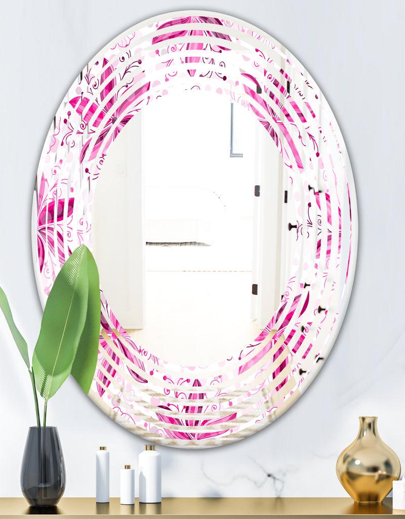 DesignQ Retro Floral Pattern XII - Modern Round Or Oval Wall Mirror - Wave