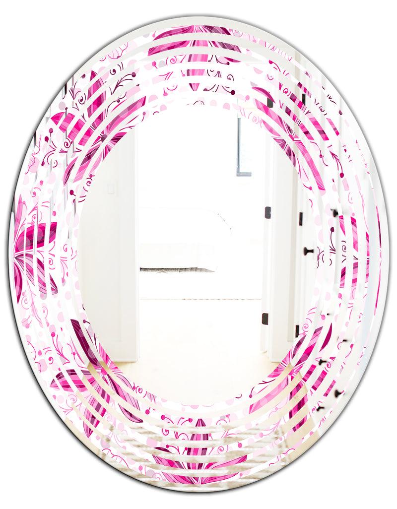 DesignQ Retro Floral Pattern XII - Modern Round Or Oval Wall Mirror - Wave