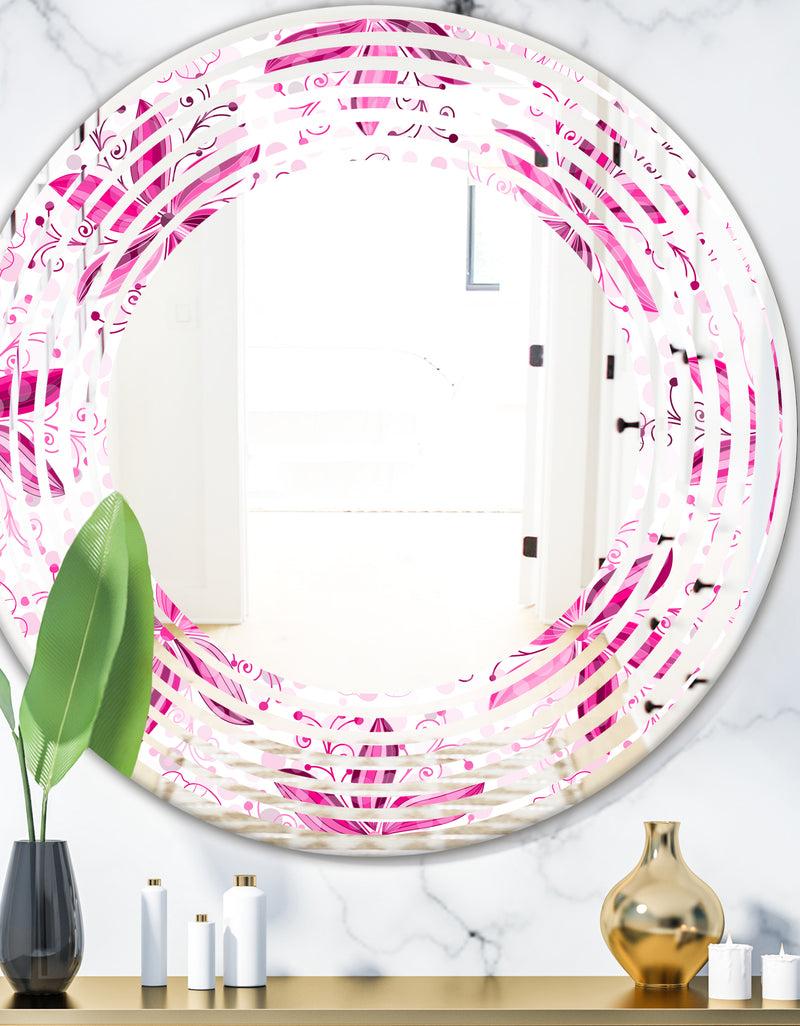 DesignQ Retro Floral Pattern XII - Modern Round or Oval Wall Mirror - Wave