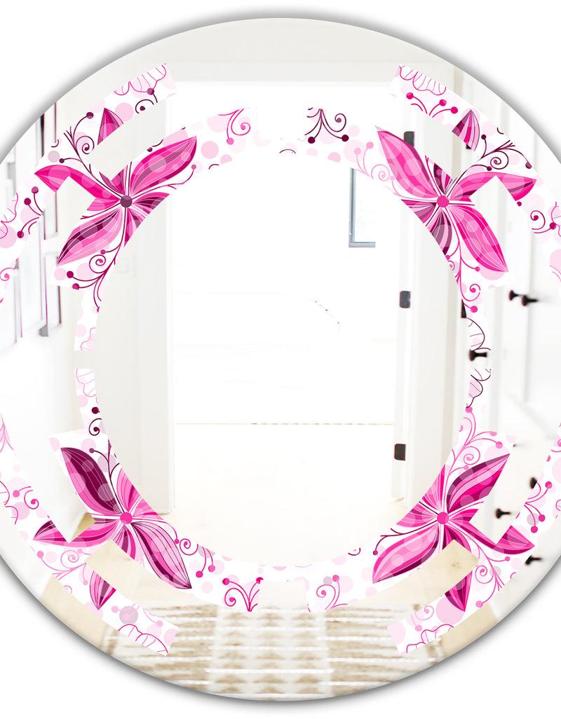 DesignQ Retro Floral Pattern XII - Modern Round Or Oval Wall Mirror - Space