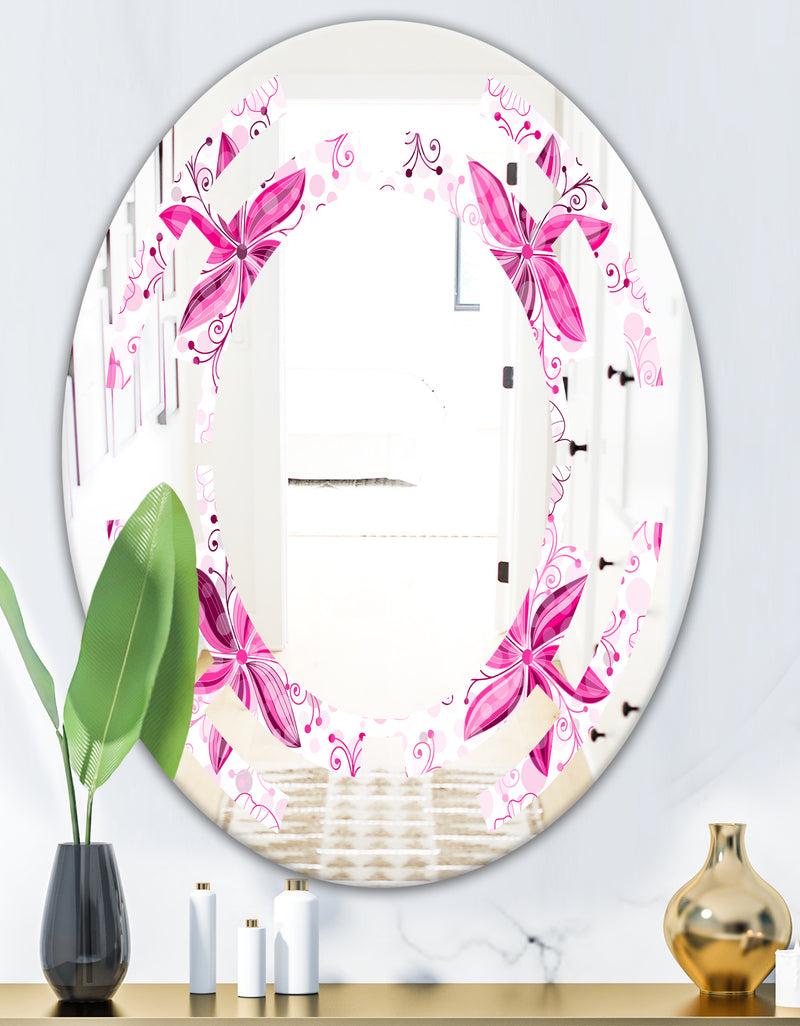 DesignQ Retro Floral Pattern XII - Modern Round Or Oval Wall Mirror - Space
