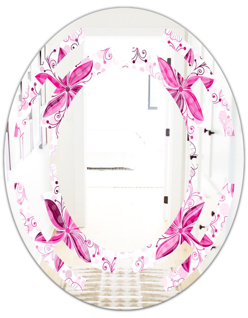 DesignQ Retro Floral Pattern XII - Modern Round Or Oval Wall Mirror - Space