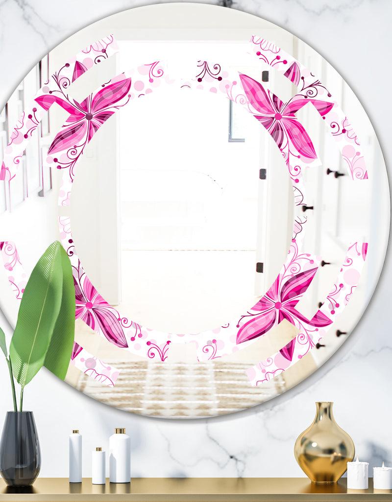 DesignQ Retro Floral Pattern XII - Modern Round or Oval Wall Mirror - Space