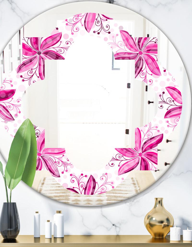 DesignQ Retro Floral Pattern XII - Modern Round or Oval Wall Mirror - Quatrefoil