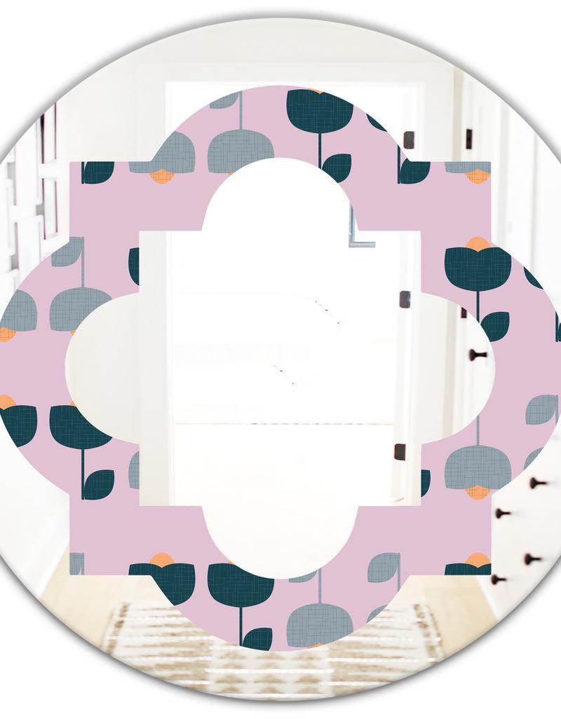 DesignQ Retro Floral Pattern XIII - Modern Round Or Oval Wall Mirror - Quatrefoil