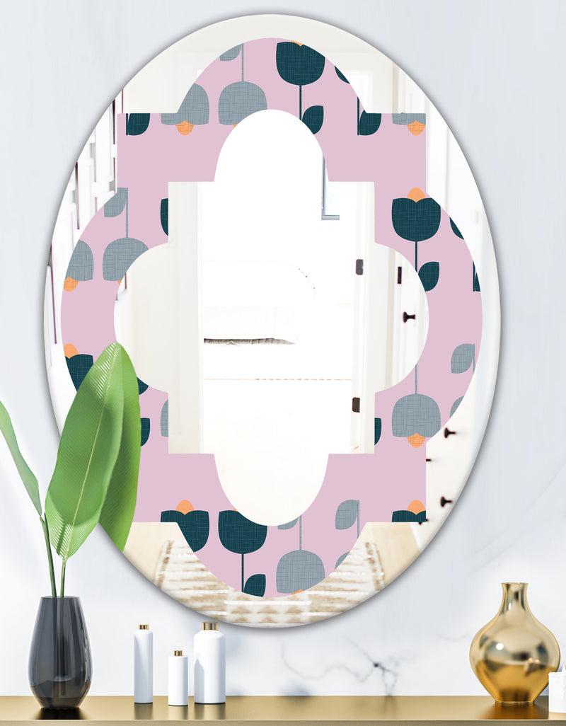 DesignQ Retro Floral Pattern XIII - Modern Round Or Oval Wall Mirror - Quatrefoil