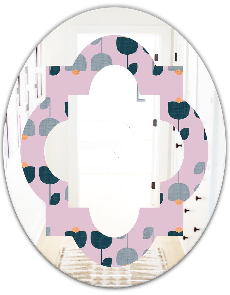 DesignQ Retro Floral Pattern XIII - Modern Round Or Oval Wall Mirror - Quatrefoil