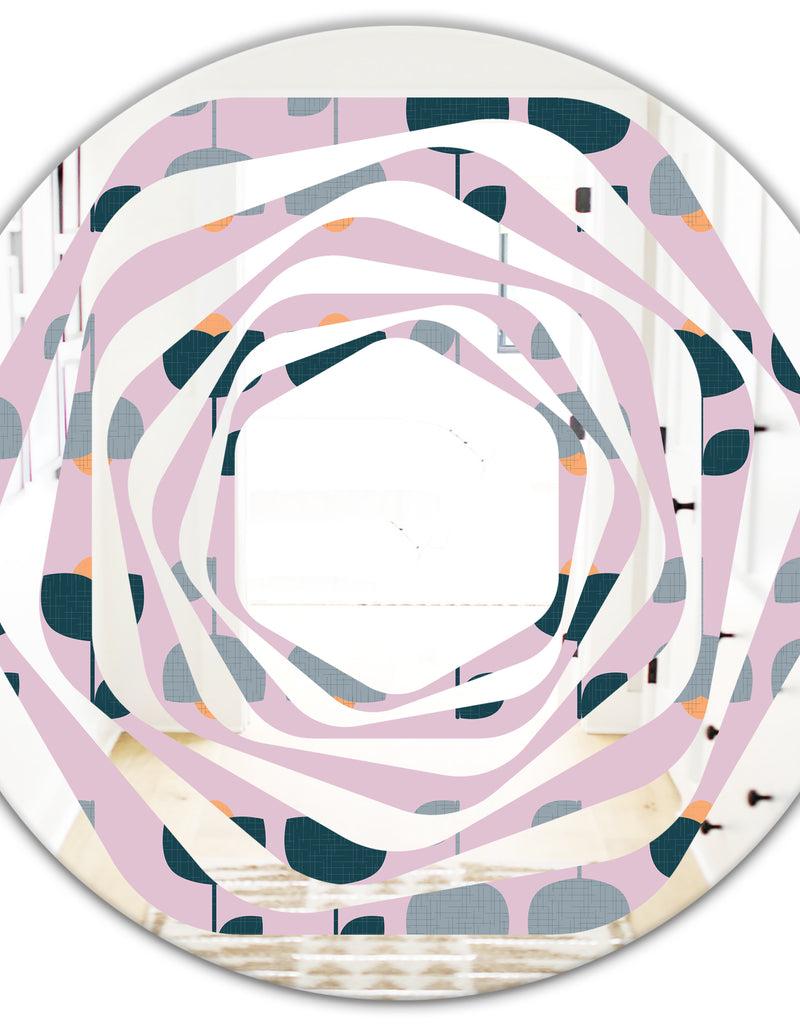 DesignQ Retro Floral Pattern XIII - Modern Round Or Oval Wall Mirror - Whirl