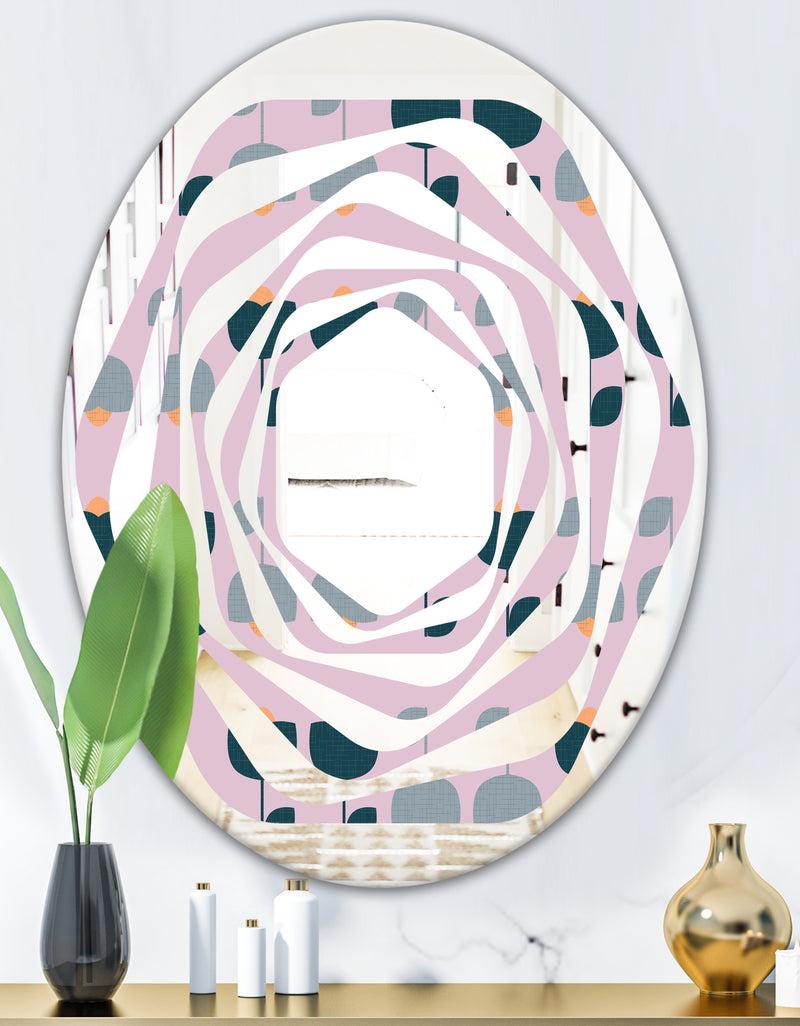DesignQ Retro Floral Pattern XIII - Modern Round Or Oval Wall Mirror - Whirl