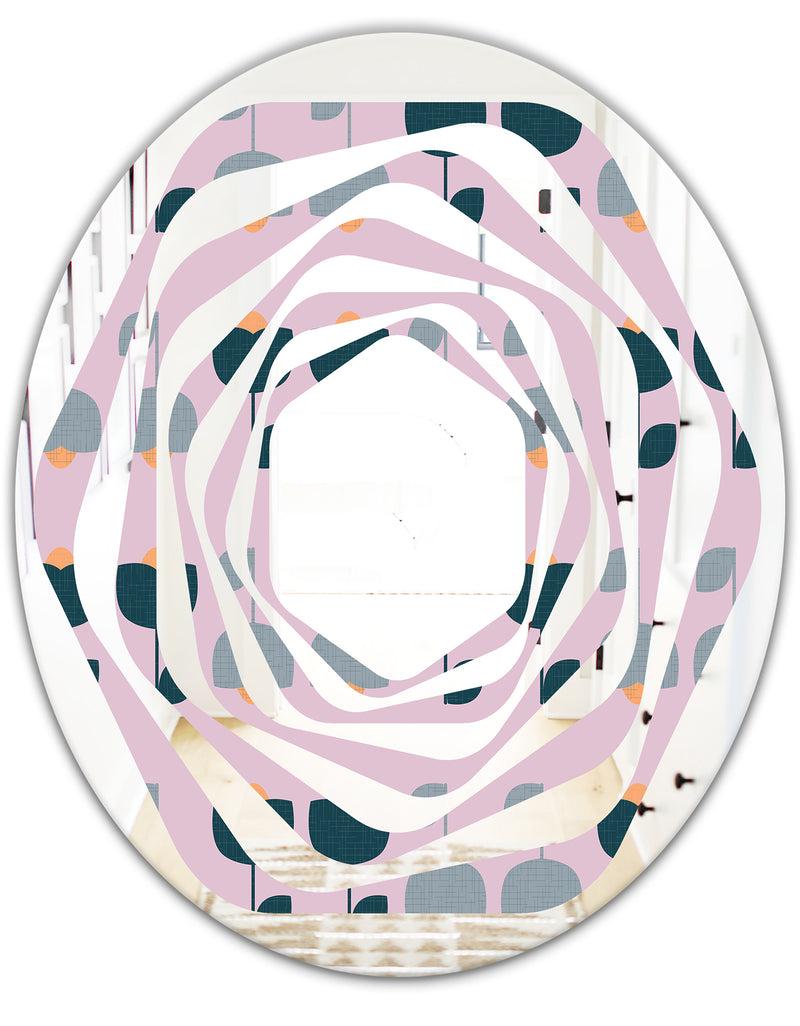 DesignQ Retro Floral Pattern XIII - Modern Round Or Oval Wall Mirror - Whirl