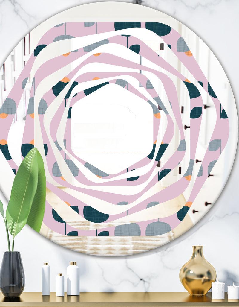 DesignQ Retro Floral Pattern XIII - Modern Round or Oval Wall Mirror - Whirl