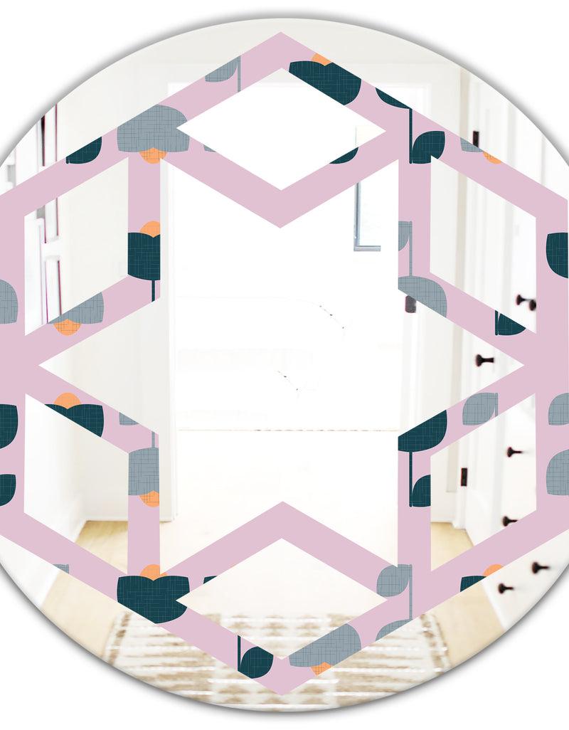 DesignQ Retro Floral Pattern XIII - Modern Round Or Oval Wall Mirror - Hexagon Star