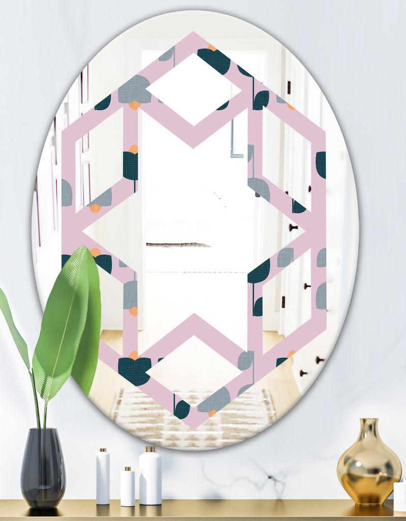 DesignQ Retro Floral Pattern XIII - Modern Round Or Oval Wall Mirror - Hexagon Star