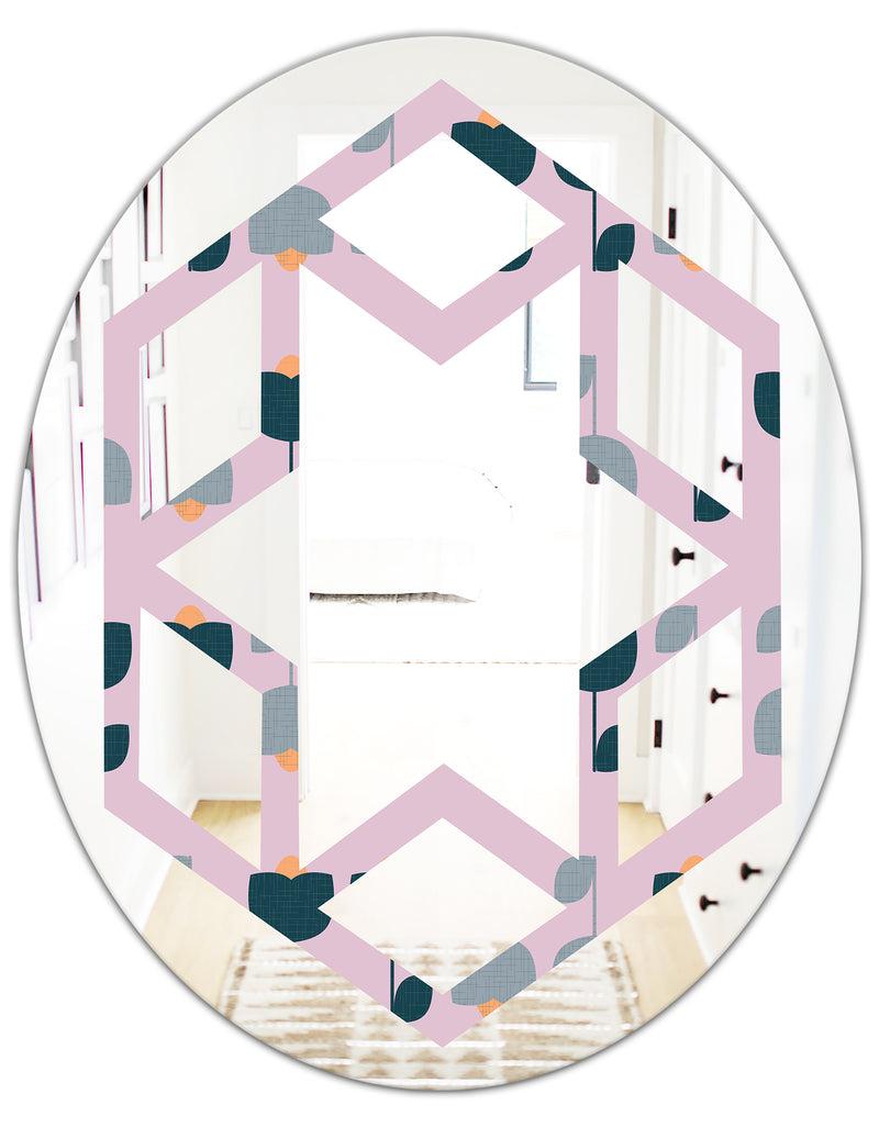 DesignQ Retro Floral Pattern XIII - Modern Round Or Oval Wall Mirror - Hexagon Star