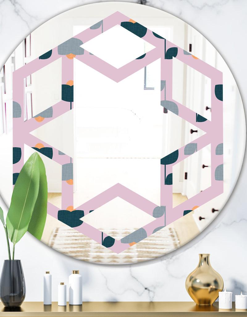 DesignQ Retro Floral Pattern XIII - Modern Round or Oval Wall Mirror - Hexagon Star