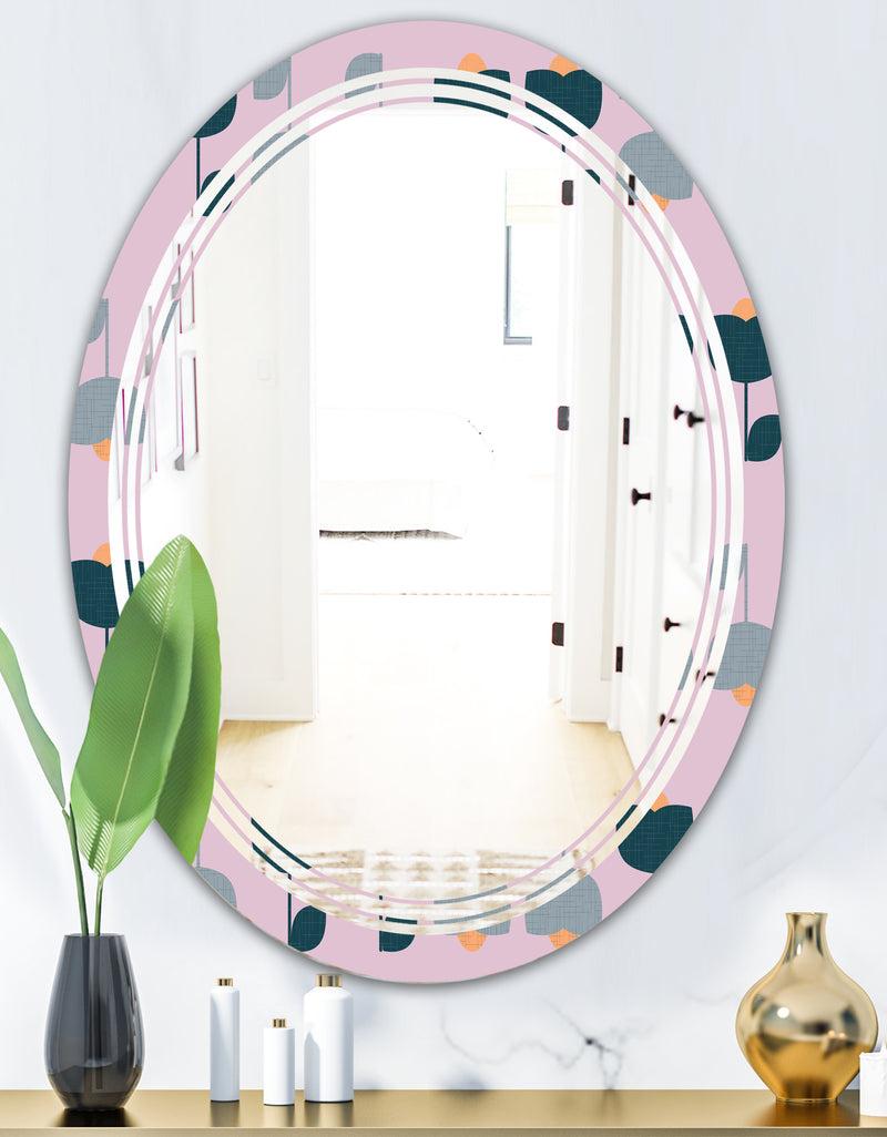 DesignQ Retro Floral Pattern XIII - Modern Round Or Oval Wall Mirror - Triple C