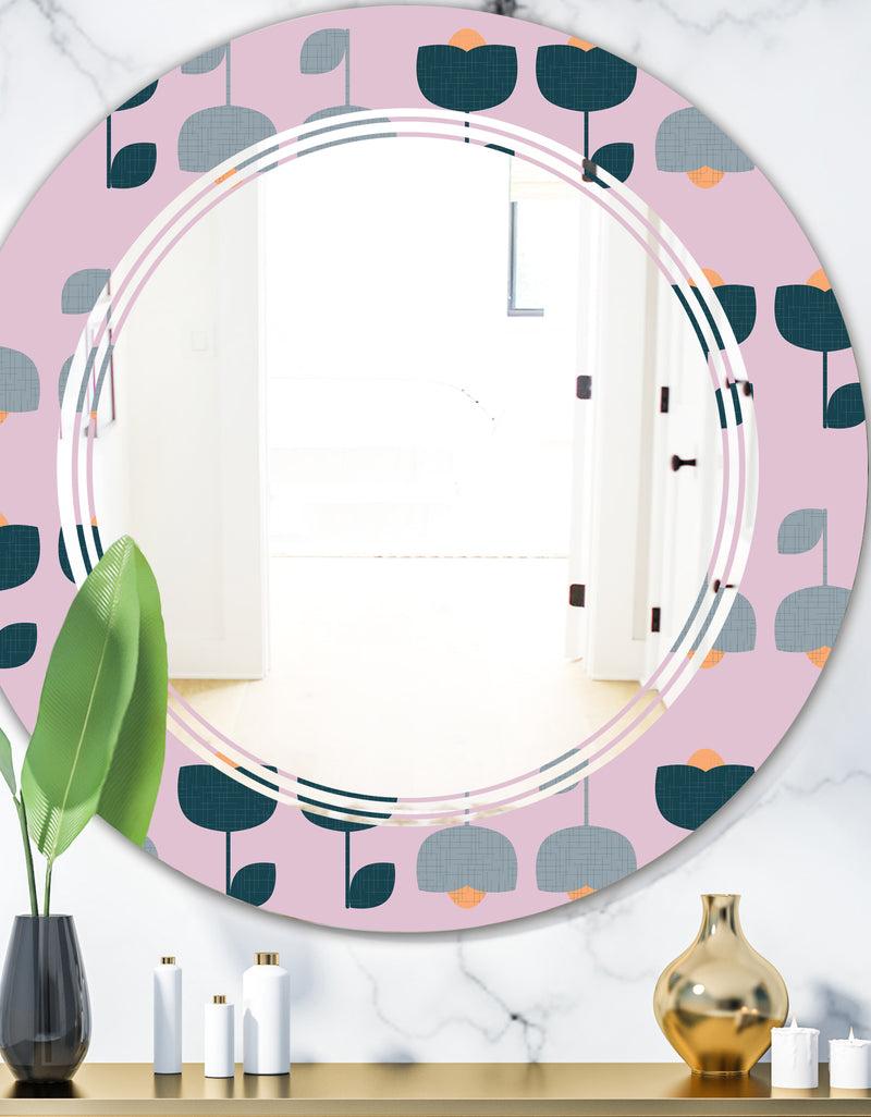 DesignQ Retro Floral Pattern XIII - Modern Round or Oval Wall Mirror - Triple C