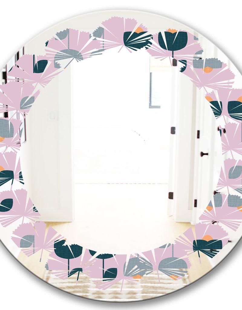 DesignQ Retro Floral Pattern XIII - Modern Round Or Oval Wall Mirror - Leaves