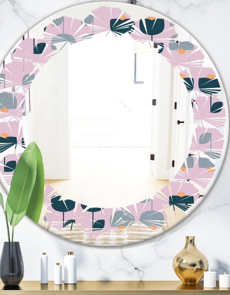 DesignQ Retro Floral Pattern XIII - Modern Round or Oval Wall Mirror - Leaves