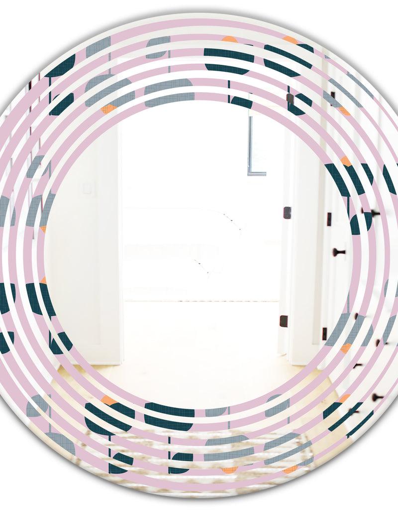 DesignQ Retro Floral Pattern XIII - Modern Round Or Oval Wall Mirror - Wave