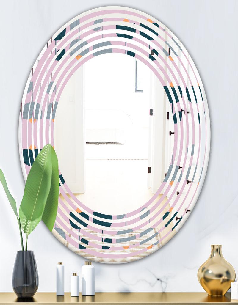 DesignQ Retro Floral Pattern XIII - Modern Round Or Oval Wall Mirror - Wave