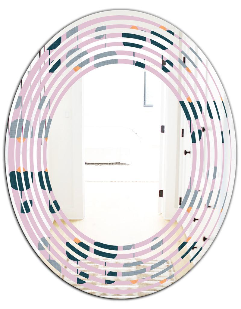 DesignQ Retro Floral Pattern XIII - Modern Round Or Oval Wall Mirror - Wave