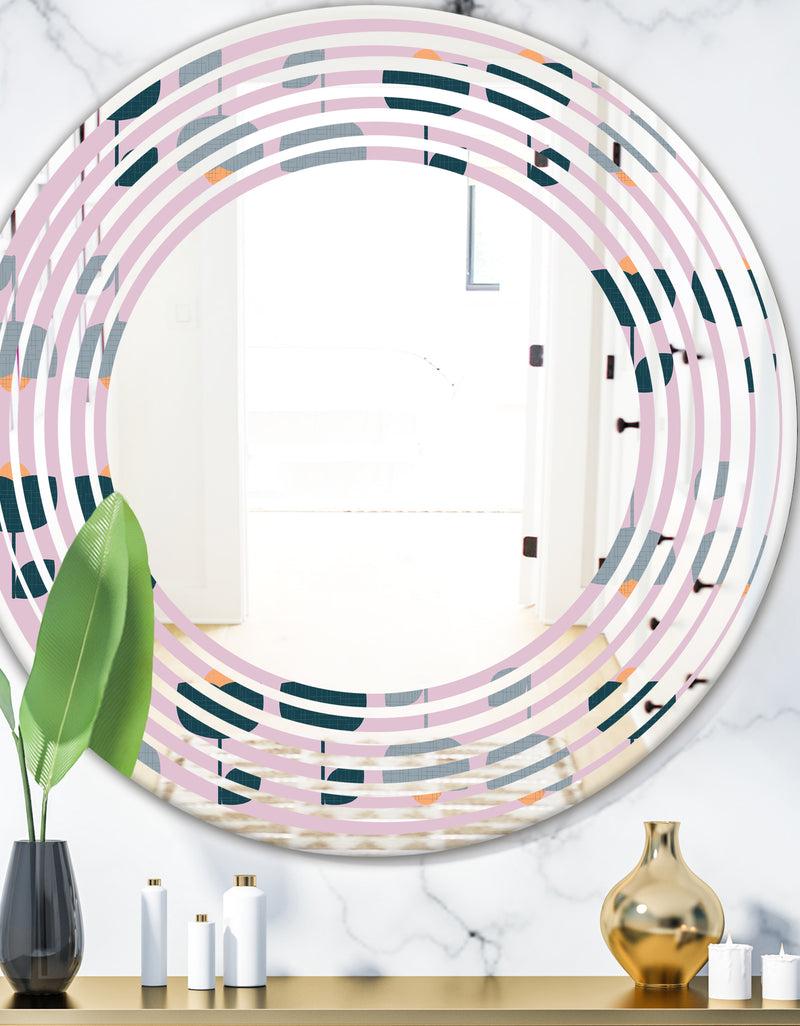 DesignQ Retro Floral Pattern XIII - Modern Round or Oval Wall Mirror - Wave