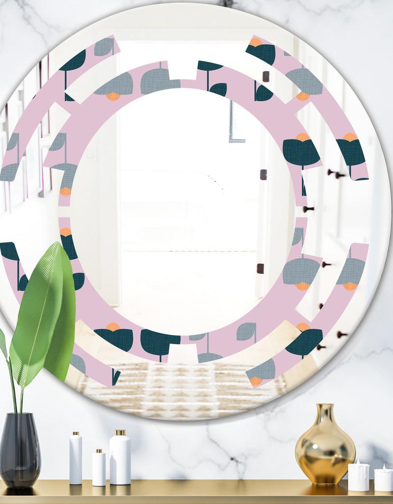 DesignQ Retro Floral Pattern XIII - Modern Round or Oval Wall Mirror - Space