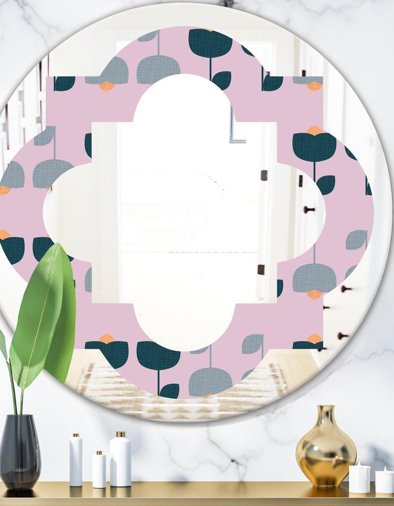 DesignQ Retro Floral Pattern XIII - Modern Round or Oval Wall Mirror - Quatrefoil