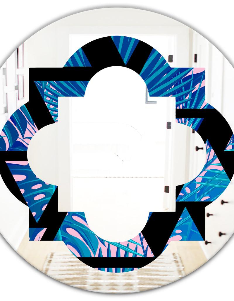 DesignQ Retro Floral Pattern XIV - Modern Round Or Oval Wall Mirror - Quatrefoil