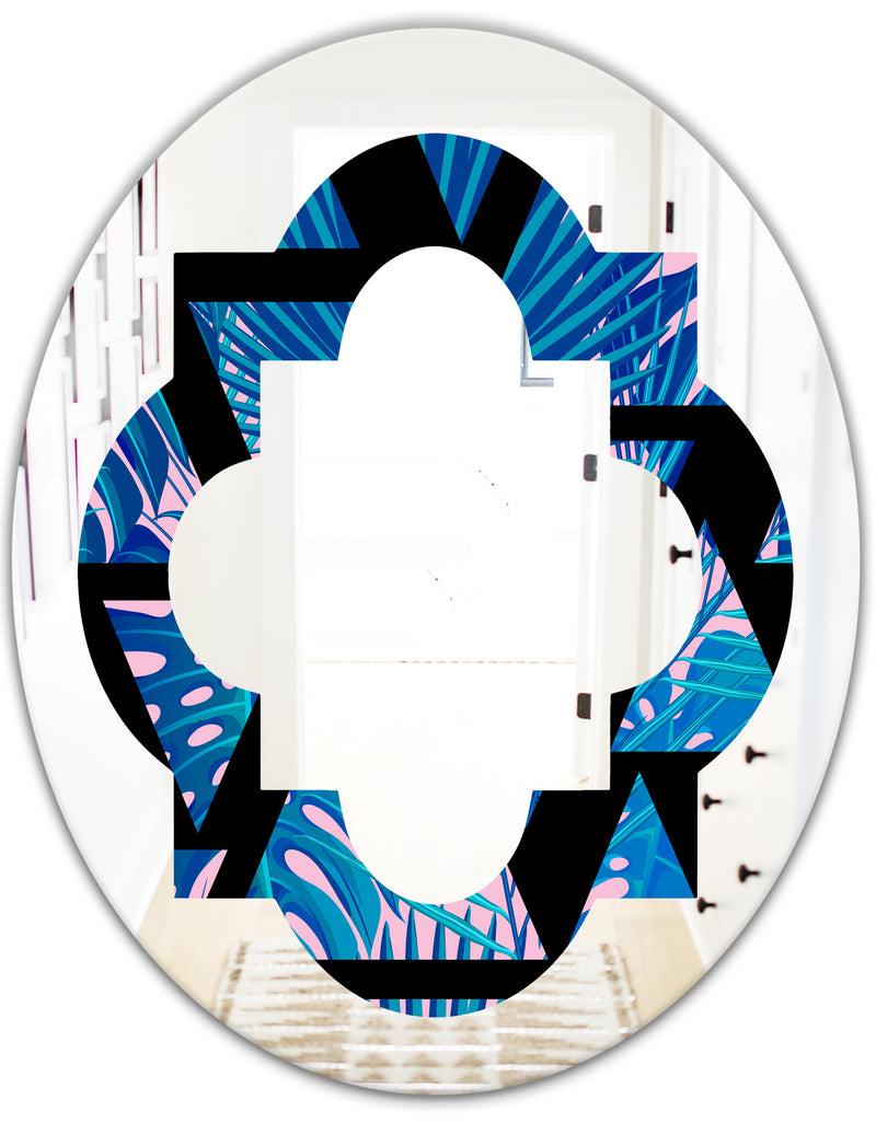 DesignQ Retro Floral Pattern XIV - Modern Round Or Oval Wall Mirror - Quatrefoil