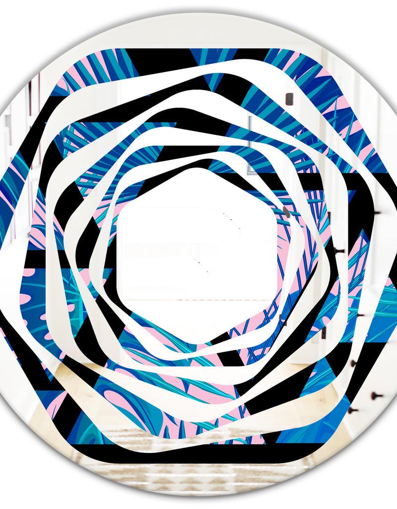 DesignQ Retro Floral Pattern XIV - Modern Round Or Oval Wall Mirror - Whirl