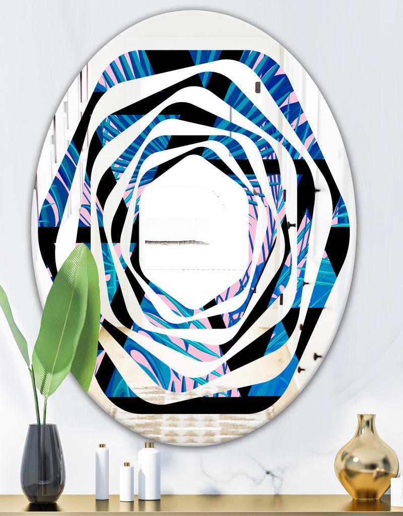 DesignQ Retro Floral Pattern XIV - Modern Round Or Oval Wall Mirror - Whirl