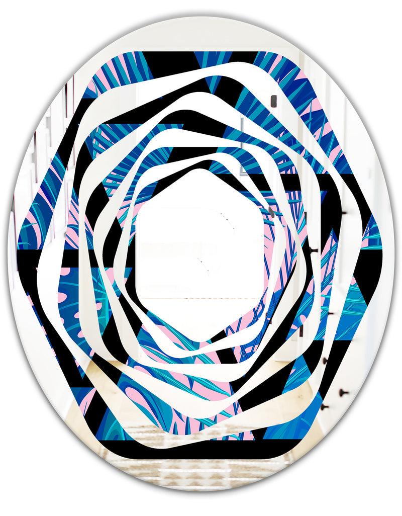 DesignQ Retro Floral Pattern XIV - Modern Round Or Oval Wall Mirror - Whirl