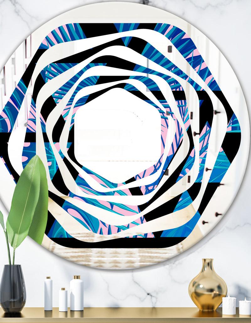 DesignQ Retro Floral Pattern XIV - Modern Round or Oval Wall Mirror - Whirl