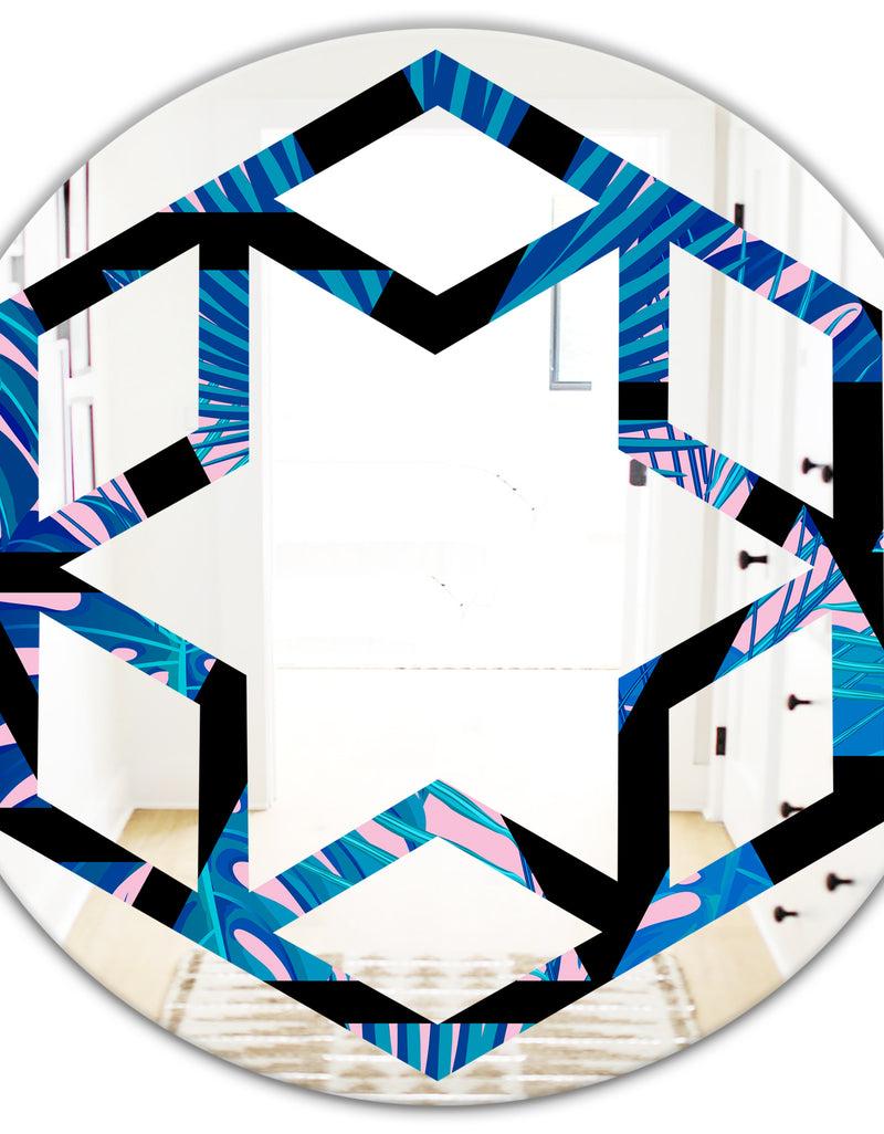 DesignQ Retro Floral Pattern XIV - Modern Round Or Oval Wall Mirror - Hexagon Star