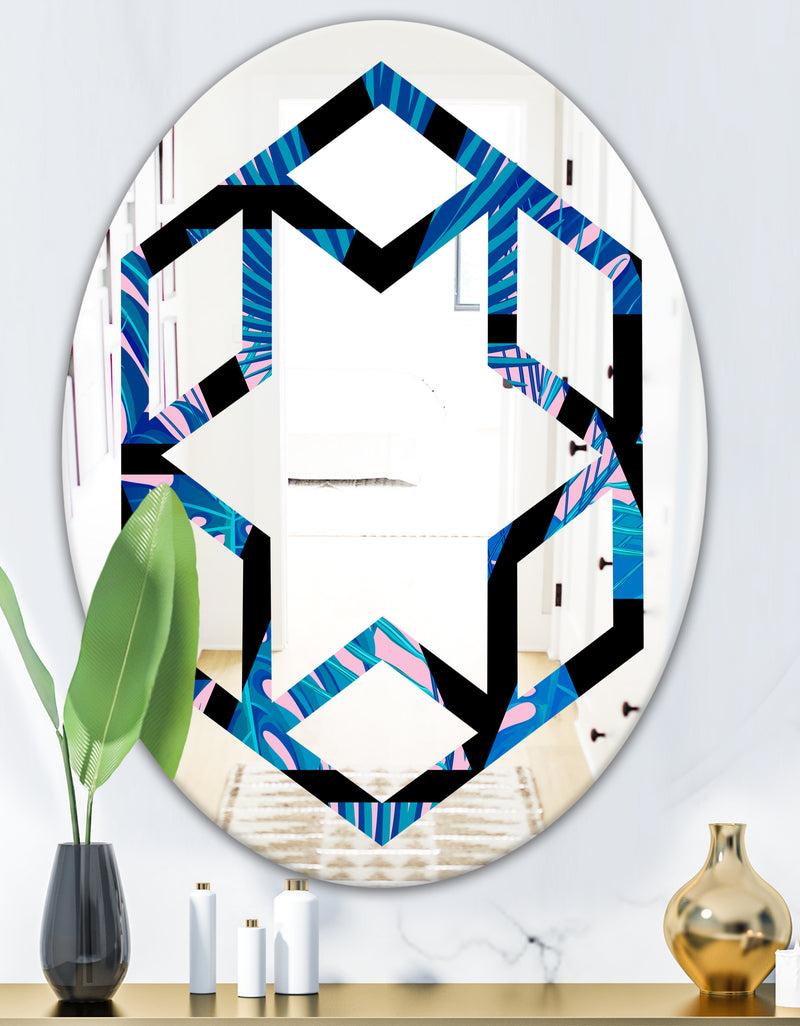 DesignQ Retro Floral Pattern XIV - Modern Round Or Oval Wall Mirror - Hexagon Star