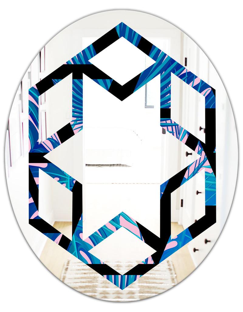 DesignQ Retro Floral Pattern XIV - Modern Round Or Oval Wall Mirror - Hexagon Star